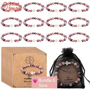12-Piece Agate Christian Bracelet Set with Bible Verse Cards